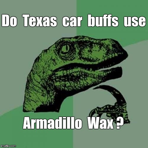 Texas Car Buffs | Do  Texas  car  buffs  use; Armadillo  Wax ? | image tagged in memes,philosoraptor,texas,cars | made w/ Imgflip meme maker