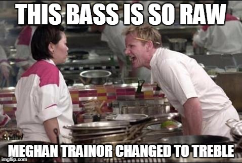 Angry Chef Gordon Ramsay | THIS BASS IS SO RAW; MEGHAN TRAINOR CHANGED TO TREBLE | image tagged in memes,angry chef gordon ramsay | made w/ Imgflip meme maker