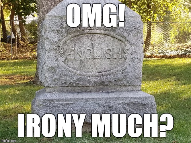 JS for reals. | OMG! IRONY MUCH? | image tagged in english tombstone,memes | made w/ Imgflip meme maker