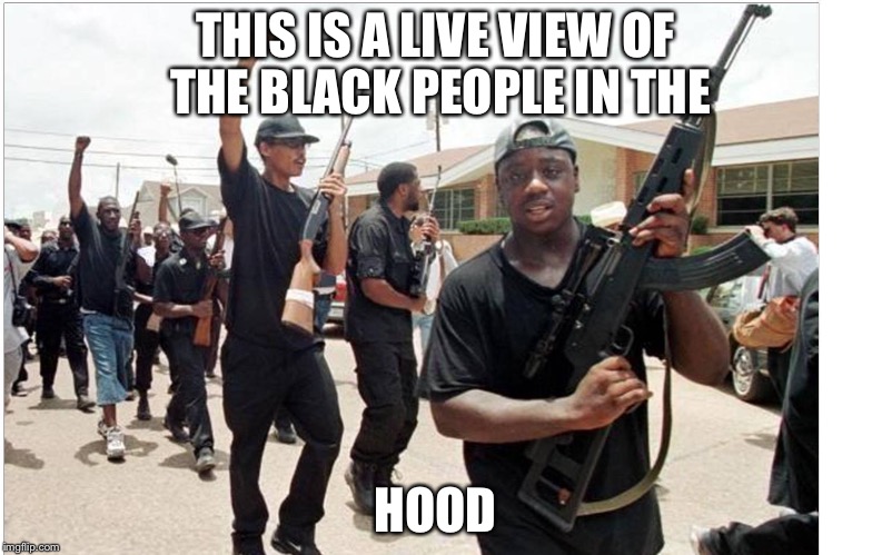 Black people | THIS IS A LIVE VIEW OF THE BLACK PEOPLE IN THE; HOOD | image tagged in black people | made w/ Imgflip meme maker