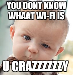 Skeptical Baby Meme | YOU DONT KNOW WHAAT WI-FI IS; U CRAZZZZZZY | image tagged in memes,skeptical baby | made w/ Imgflip meme maker