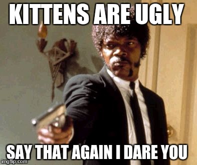 Say That Again I Dare You | KITTENS ARE UGLY; SAY THAT AGAIN I DARE YOU | image tagged in memes,say that again i dare you | made w/ Imgflip meme maker