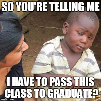 So You're Telling Me | SO YOU'RE TELLING ME; I HAVE TO PASS THIS CLASS TO GRADUATE? | image tagged in so you're telling me | made w/ Imgflip meme maker