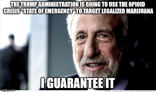 I Guarantee It Meme | THE TRUMP ADMINISTRATION IS GOING TO USE THE OPIOID CRISIS "STATE OF EMERGENCY" TO TARGET LEGALIZED MARIJUANA; I GUARANTEE IT | image tagged in memes,i guarantee it | made w/ Imgflip meme maker