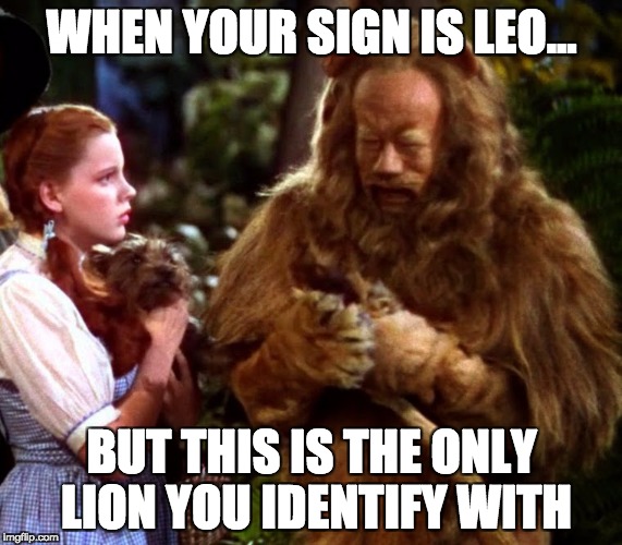 Cowardly Leo | WHEN YOUR SIGN IS LEO... BUT THIS IS THE ONLY LION YOU IDENTIFY WITH | image tagged in leo,lion,cowardly lion,coward,weenie | made w/ Imgflip meme maker
