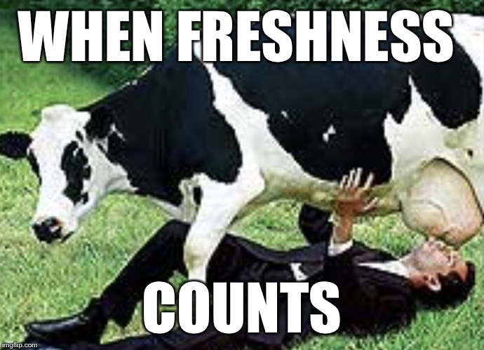 I like to drink milk, so why does this make me feel dirty? | WHEN FRESHNESS; COUNTS | image tagged in udderly wrong | made w/ Imgflip meme maker