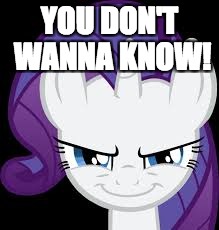 Rarity's evil plans | YOU DON'T WANNA KNOW! | image tagged in rarity's evil plans | made w/ Imgflip meme maker