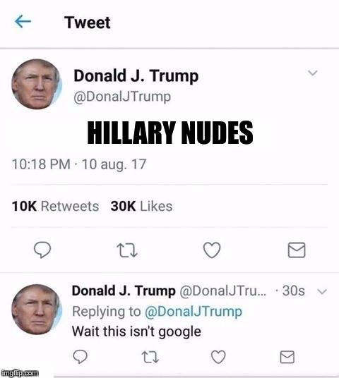 Trump Twitter | HILLARY NUDES | image tagged in trump twitter,hillary clinton,google,donald trump | made w/ Imgflip meme maker