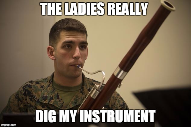 100% Stud | THE LADIES REALLY; DIG MY INSTRUMENT | image tagged in bassoon,stud,sexy | made w/ Imgflip meme maker
