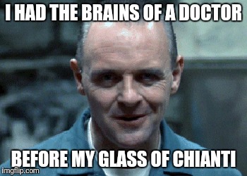 hannibal | I HAD THE BRAINS OF A DOCTOR; BEFORE MY GLASS OF CHIANTI | image tagged in hannibal | made w/ Imgflip meme maker