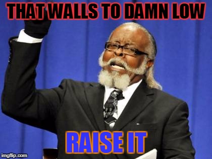 ON DA BIG WALL | THAT WALLS TO DAMN LOW; RAISE IT | image tagged in mexican wall | made w/ Imgflip meme maker