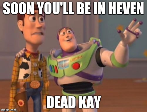X, X Everywhere | SOON YOU'LL BE IN HEVEN; DEAD KAY | image tagged in memes,x x everywhere | made w/ Imgflip meme maker