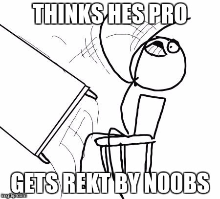 Table Flip Guy Meme | THINKS HES PRO; GETS REKT BY N00BS | image tagged in memes,table flip guy | made w/ Imgflip meme maker
