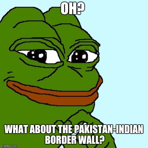 pepe | OH? WHAT ABOUT THE PAKISTAN-INDIAN BORDER WALL? | image tagged in pepe | made w/ Imgflip meme maker