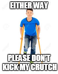EITHER WAY PLEASE DON'T KICK MY CRUTCH | made w/ Imgflip meme maker