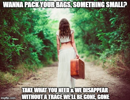 DMB You And Me | WANNA PACK YOUR BAGS, SOMETHING SMALL? TAKE WHAT YOU NEED & WE DISAPPEAR WITHOUT A TRACE WE’LL BE GONE, GONE | image tagged in dmb,dave matthews band,you and me,wanna pack your bags something small | made w/ Imgflip meme maker