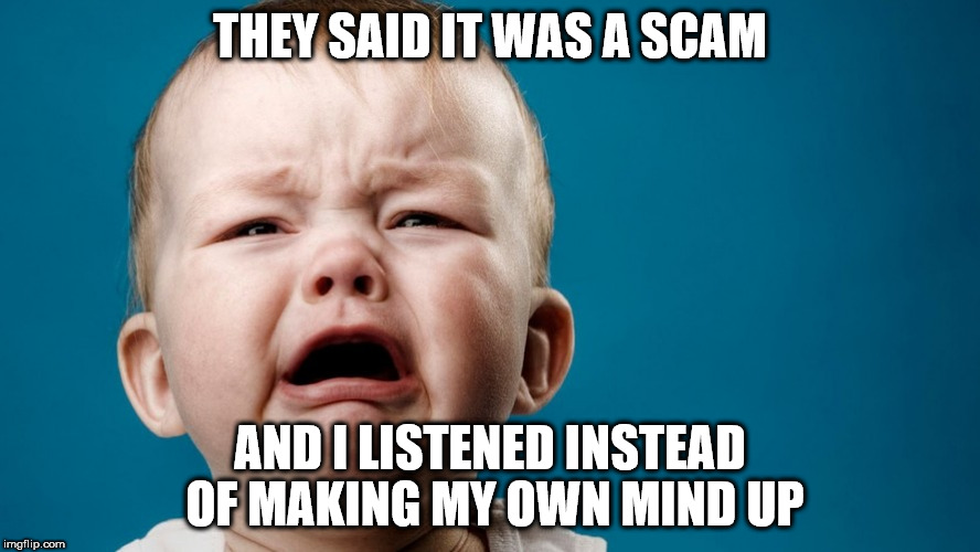 THEY SAID IT WAS A SCAM; AND I LISTENED INSTEAD OF MAKING MY OWN MIND UP | made w/ Imgflip meme maker