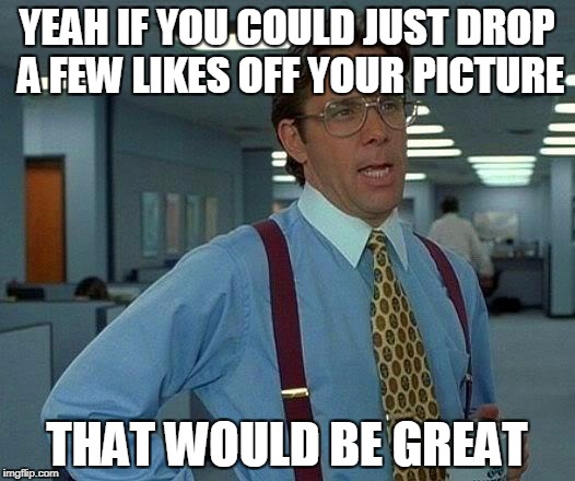 That Would Be Great Meme | YEAH IF YOU COULD JUST DROP A FEW LIKES OFF YOUR PICTURE; THAT WOULD BE GREAT | image tagged in memes,that would be great | made w/ Imgflip meme maker