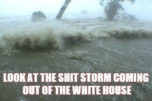 LOOK AT THE SHIT STORM COMING OUT OF THE WHITE HOUSE | image tagged in riders on the storm | made w/ Imgflip meme maker