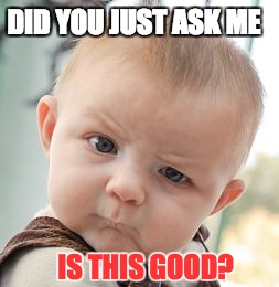 Skeptical Baby | DID YOU JUST ASK ME; IS THIS GOOD? | image tagged in memes,skeptical baby | made w/ Imgflip meme maker