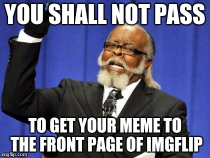 Too Damn High Meme | YOU SHALL NOT PASS; TO GET YOUR MEME TO THE FRONT PAGE OF IMGFLIP | image tagged in memes,too damn high | made w/ Imgflip meme maker