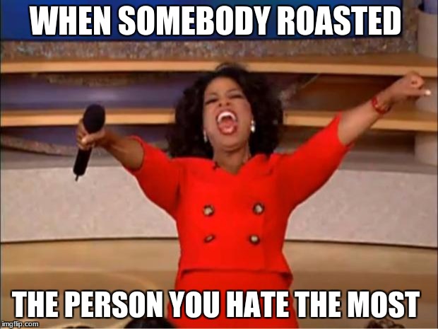 Oprah You Get A Meme | WHEN SOMEBODY ROASTED; THE PERSON YOU HATE THE MOST | image tagged in memes,oprah you get a | made w/ Imgflip meme maker
