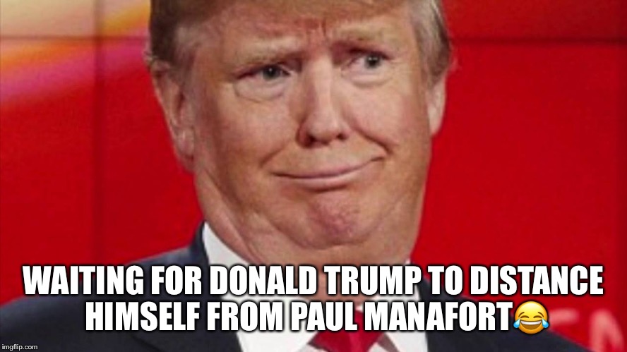 Distant Donald Trump  | WAITING FOR DONALD TRUMP TO DISTANCE HIMSELF FROM PAUL MANAFORT😂 | image tagged in donald trump,russian investigation,fbi | made w/ Imgflip meme maker