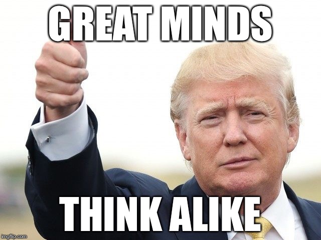 GREAT MINDS THINK ALIKE | image tagged in trump thumbs up | made w/ Imgflip meme maker