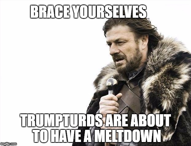 Brace Yourselves X is Coming | BRACE YOURSELVES; TRUMPTURDS ARE ABOUT TO HAVE A MELTDOWN | image tagged in memes,brace yourselves x is coming | made w/ Imgflip meme maker