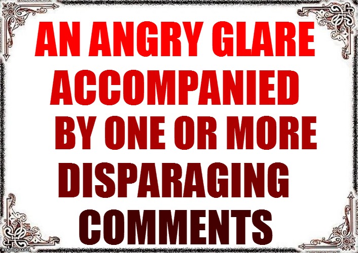 AN ANGRY GLARE COMMENTS ACCOMPANIED BY ONE OR MORE DISPARAGING | made w/ Imgflip meme maker