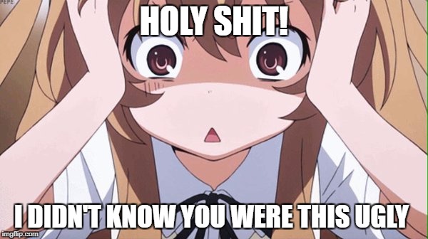 anime realization | HOLY SHIT! I DIDN'T KNOW YOU WERE THIS UGLY | image tagged in anime realization | made w/ Imgflip meme maker