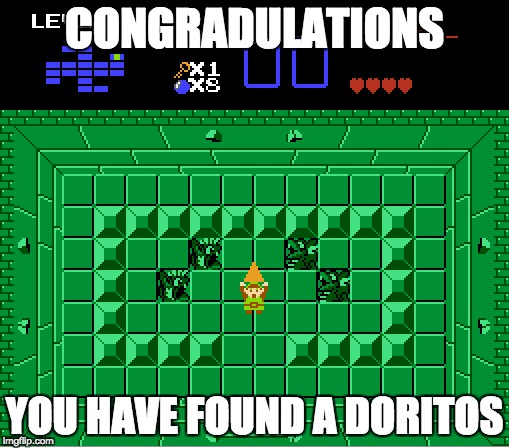 Link finds a Doritos | CONGRADULATIONS; YOU HAVE FOUND A DORITOS | image tagged in legend of zelda,link,triforce,doritos,congradulations you have found a doritos | made w/ Imgflip meme maker