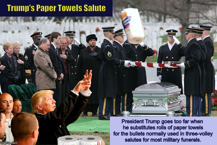 Trump's Paper Towels Salute
 | image tagged in donald trump,paper towels,salute,military,funny,memes | made w/ Imgflip meme maker