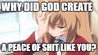 Anime | WHY DID GOD CREATE; A PEACE OF SHIT LIKE YOU? | image tagged in anime | made w/ Imgflip meme maker