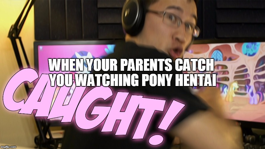 Markiplier Caught with Ponies | WHEN YOUR PARENTS CATCH YOU WATCHING PONY HENTAI | image tagged in markiplier caught with ponies,markiplier,memes,my little pony,funny memes | made w/ Imgflip meme maker