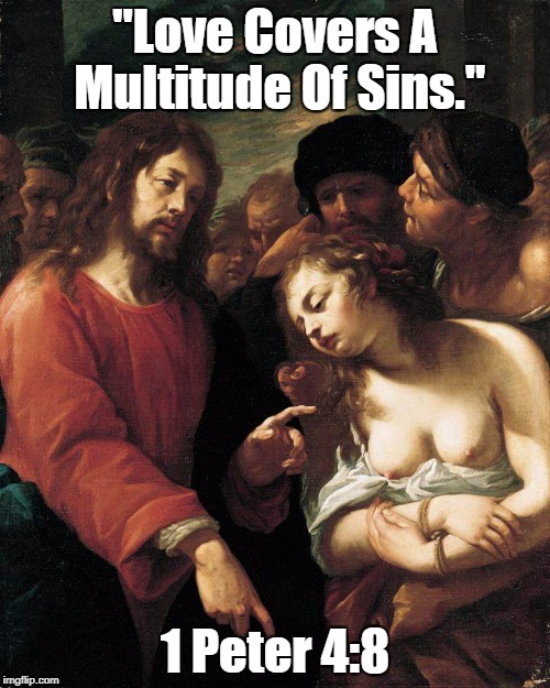 "Love Covers A Multitude Of Sins." 1 Peter 4:8 | made w/ Imgflip meme maker