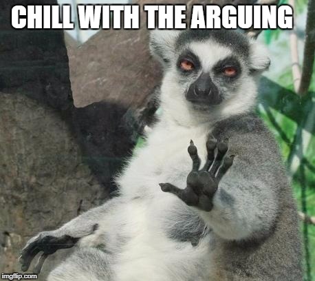 Stoner Lemur Meme | CHILL WITH THE ARGUING | image tagged in memes,stoner lemur | made w/ Imgflip meme maker