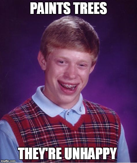 Bad Luck Brian Meme | PAINTS TREES THEY'RE UNHAPPY | image tagged in memes,bad luck brian | made w/ Imgflip meme maker