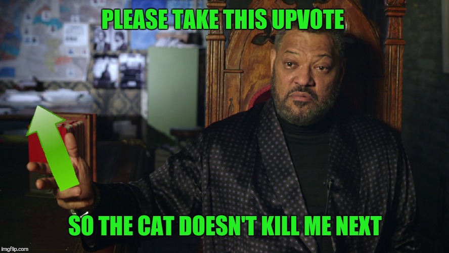 PLEASE TAKE THIS UPVOTE SO THE CAT DOESN'T KILL ME NEXT | made w/ Imgflip meme maker