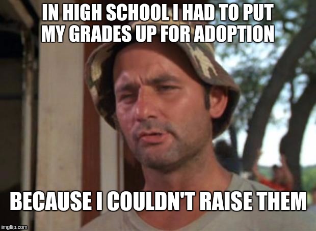 So I Got That Goin For Me Which Is Nice | IN HIGH SCHOOL I HAD TO PUT MY GRADES UP FOR ADOPTION; BECAUSE I COULDN'T RAISE THEM | image tagged in memes,so i got that goin for me which is nice | made w/ Imgflip meme maker