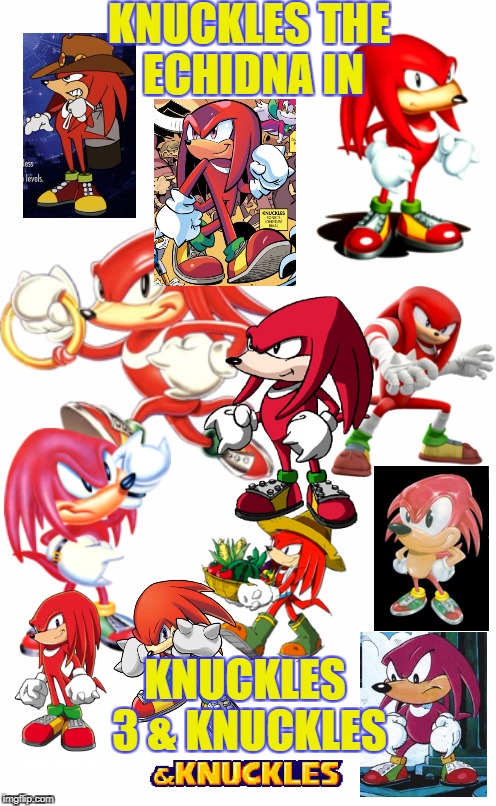 A game about you-know-who | KNUCKLES THE ECHIDNA IN; KNUCKLES 3 & KNUCKLES; & KNUCKLES | image tagged in plain white tall,knuckles,and knuckles | made w/ Imgflip meme maker