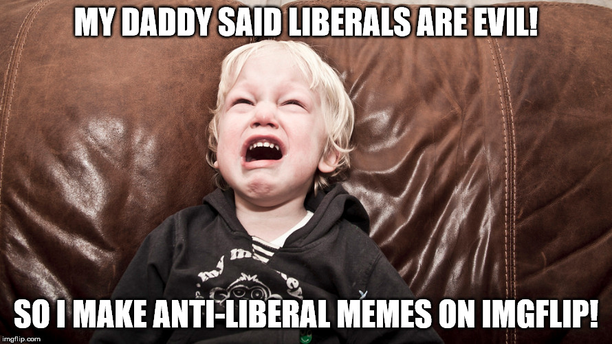 GOP Troll daycare with memes and gifs...that's all! | MY DADDY SAID LIBERALS ARE EVIL! SO I MAKE ANTI-LIBERAL MEMES ON IMGFLIP! | image tagged in imgflip users,conservatives,crybabies | made w/ Imgflip meme maker