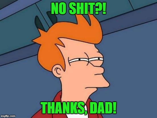 Futurama Fry Meme | NO SHIT?! THANKS, DAD! | image tagged in memes,futurama fry | made w/ Imgflip meme maker
