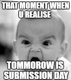 Wha! | THAT MOMENT WHEN U REALISE; TOMMOROW IS SUBMISSION DAY | image tagged in wha | made w/ Imgflip meme maker