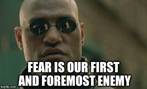 Matrix Morpheus Meme | FEAR IS OUR FIRST AND FOREMOST ENEMY | image tagged in memes,matrix morpheus | made w/ Imgflip meme maker