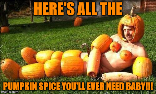 Pumpkin Spice | HERE'S ALL THE; PUMPKIN SPICE YOU'LL EVER NEED BABY!!! | image tagged in pumpkin spice,memes,halloween | made w/ Imgflip meme maker