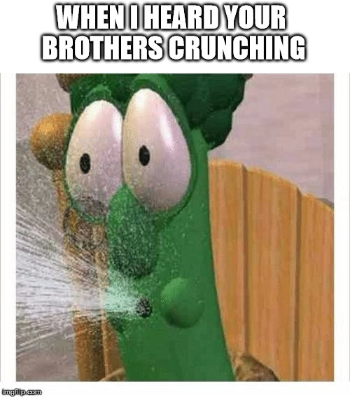 WHEN I HEARD YOUR BROTHERS CRUNCHING | image tagged in veg | made w/ Imgflip meme maker