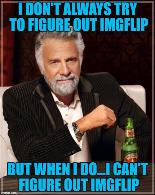 Some crazy stuff happening around here lately... |  I DON'T ALWAYS TRY TO FIGURE OUT IMGFLIP; BUT WHEN I DO...I CAN'T FIGURE OUT IMGFLIP | image tagged in memes,the most interesting man in the world,imgflip,not funny,what's going on,divided | made w/ Imgflip meme maker