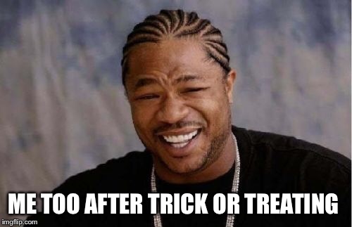 Yo Dawg Heard You Meme | ME TOO AFTER TRICK OR TREATING | image tagged in memes,yo dawg heard you | made w/ Imgflip meme maker