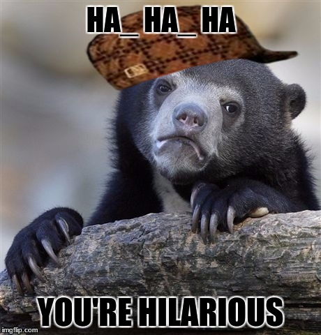 unBEARabley dull | HA_ HA_ HA; YOU'RE HILARIOUS | image tagged in memes,confession bear,scumbag | made w/ Imgflip meme maker